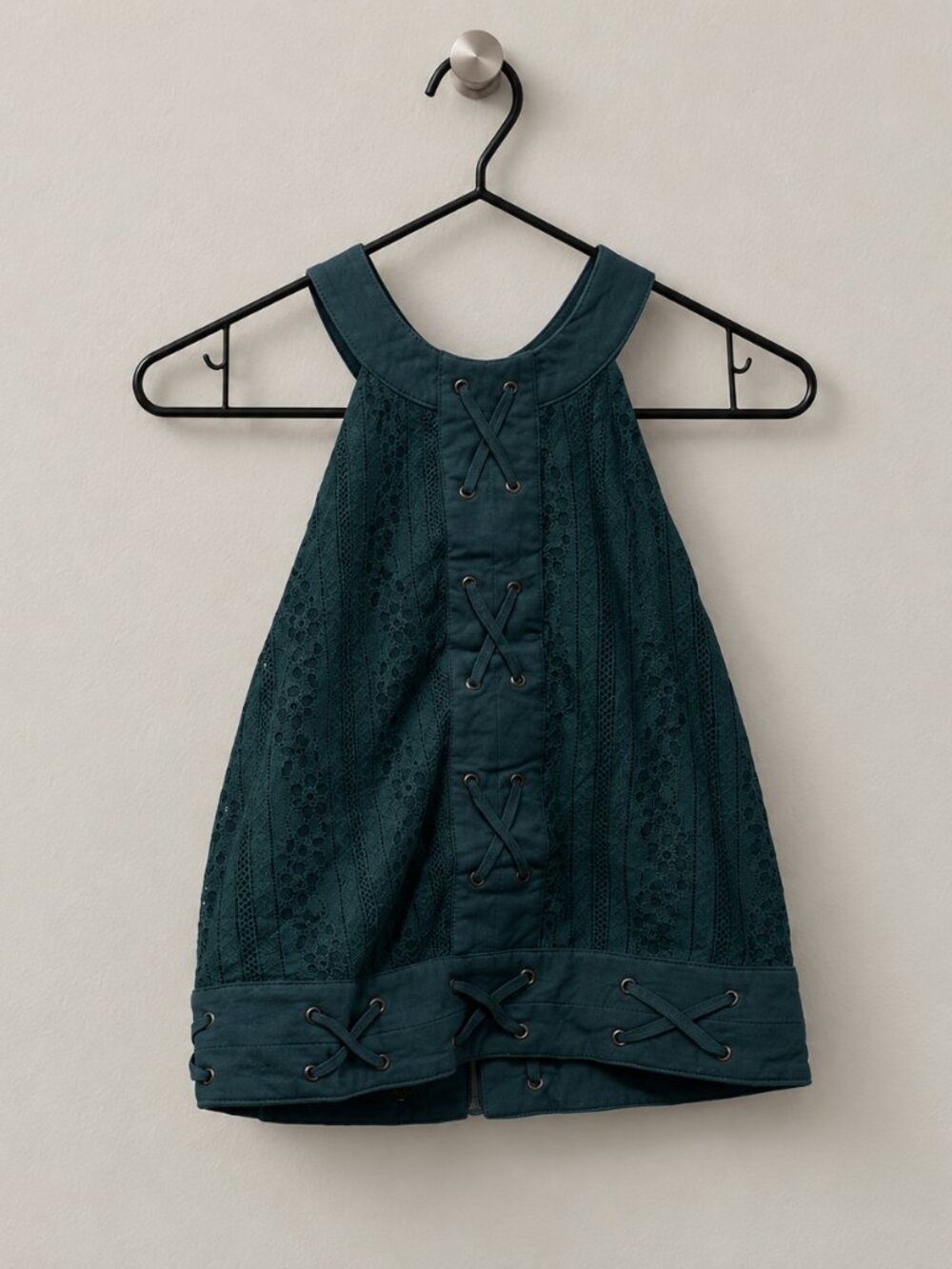 Moon River Teal Lace-Up Halter Crop Top L